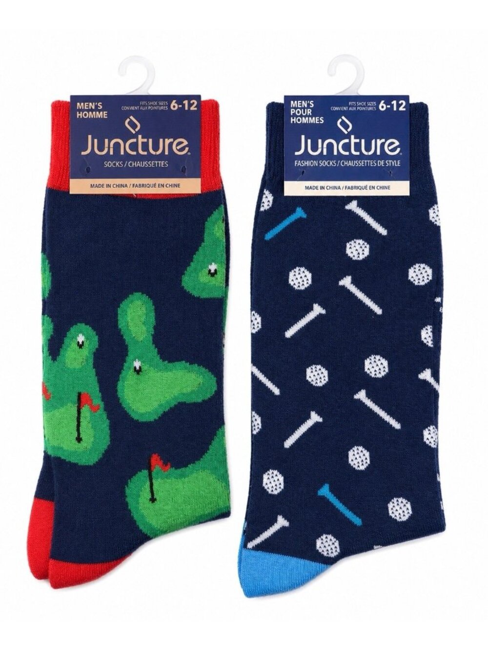 Juncture Men Crew Socks Golf Print Multicolor 2 Pair Shoe Size 6-12
